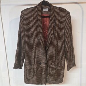 Vintage 80s Condor Womens 10 Blazer Brown Gold Black Button‎ Front Houndstooth